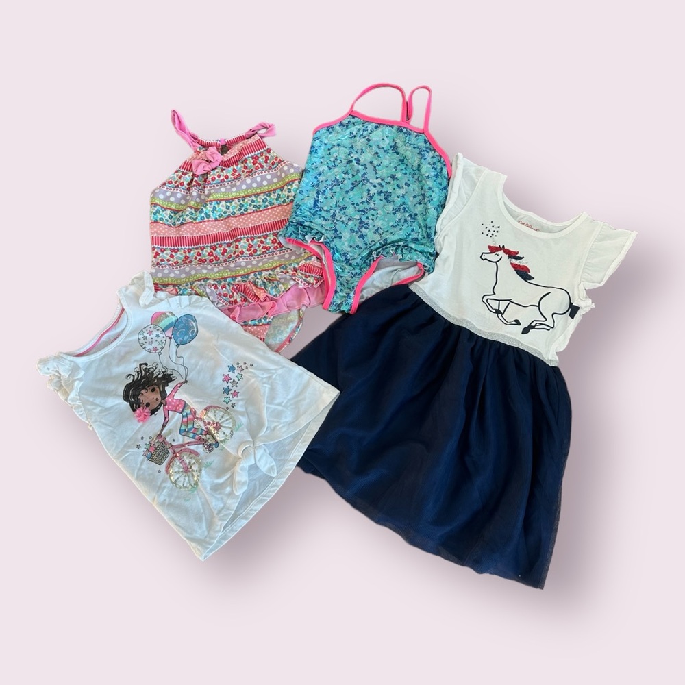 Little Girls Size 5/6 Summer Dress Shirt Swimsuits Lot Of Clothing Sequins